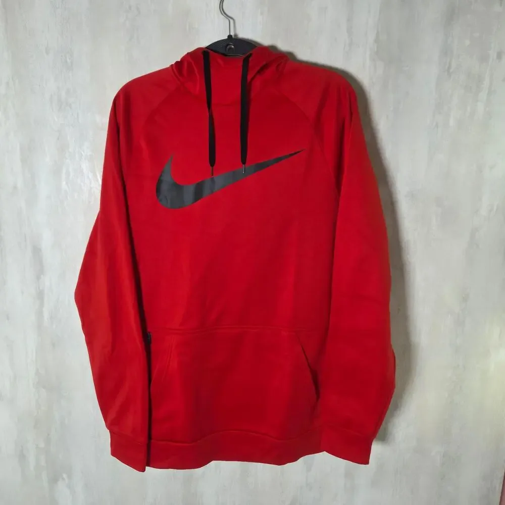 Nike Hoodie Mens Small Red Dri-FIT Fleece Pullover Sweatshirt Swoosh Logo